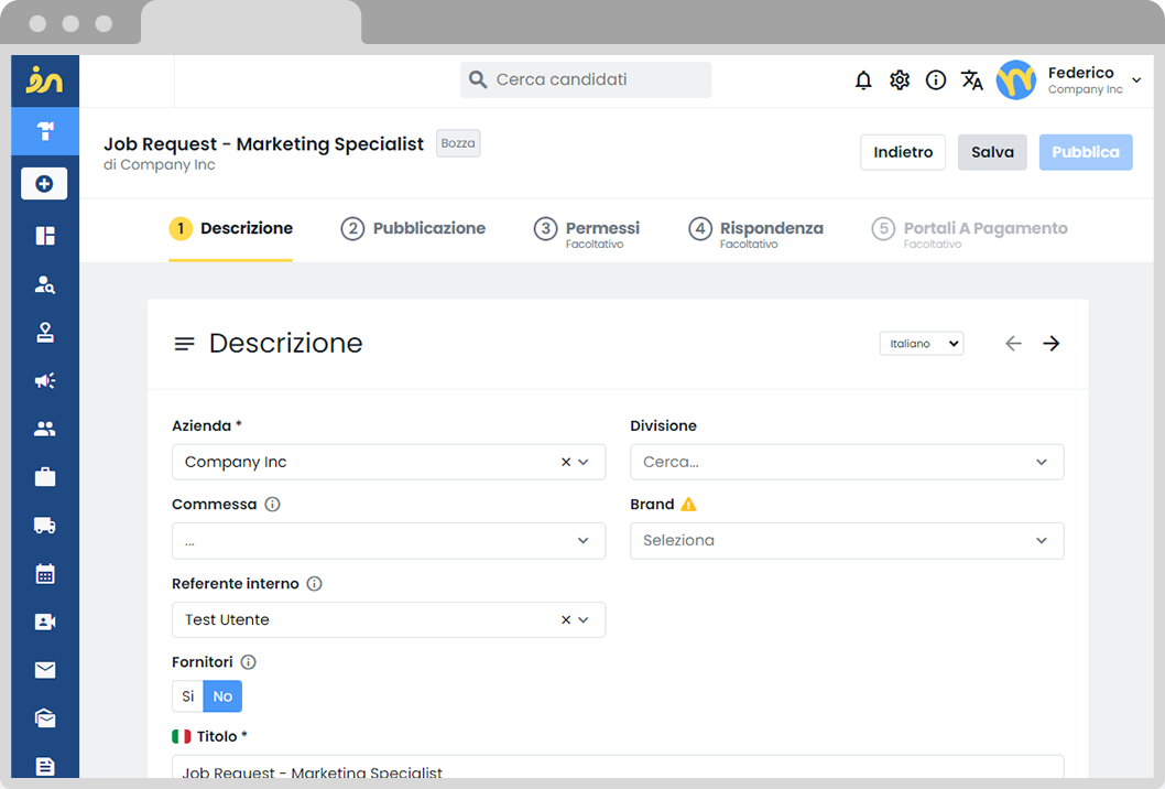 annuncio di lavoro