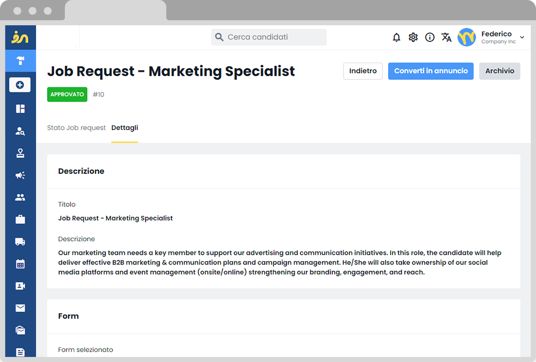 dettaglio job request